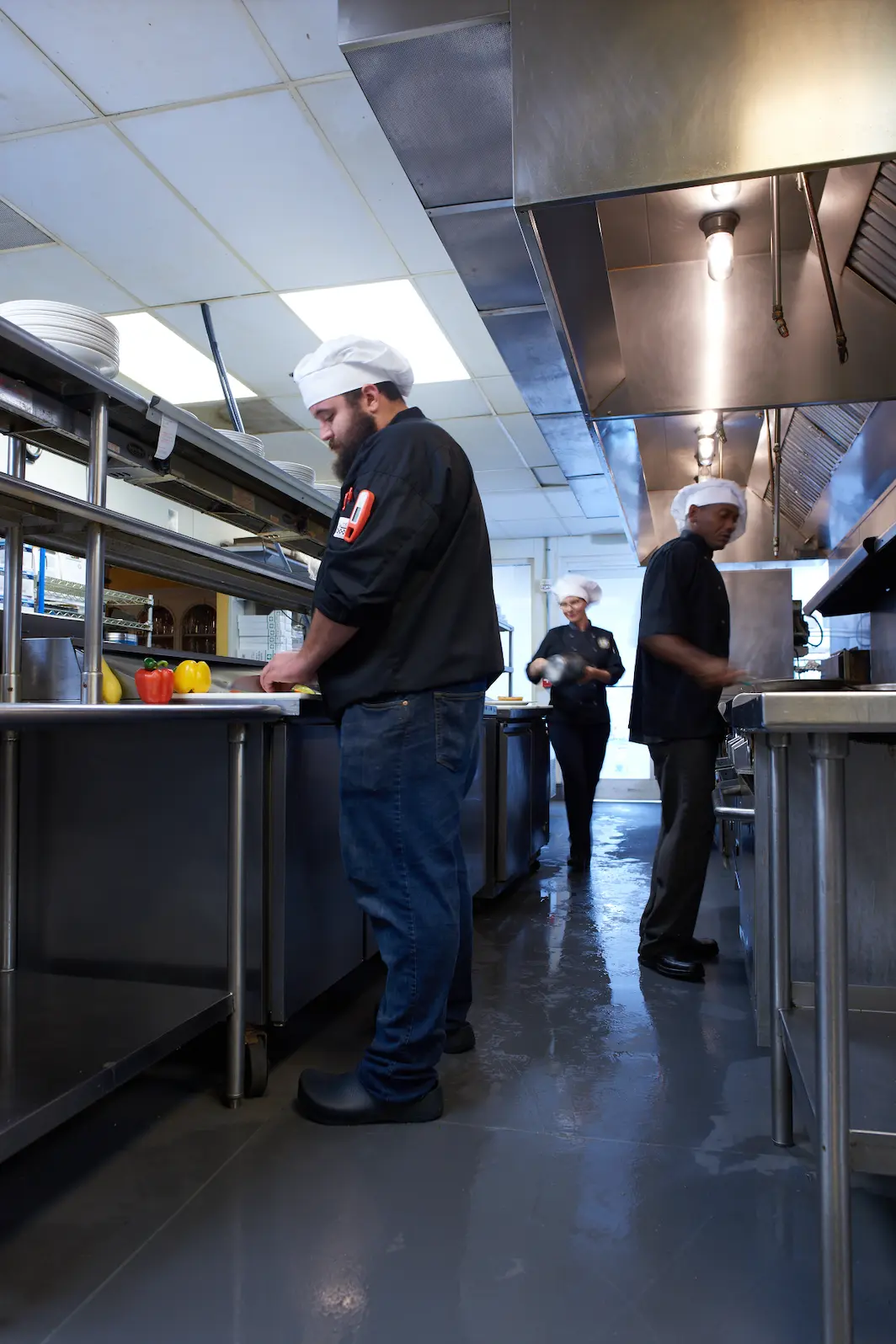 Eco-Grip slip-resistant flooring in a wet commercial kitchen