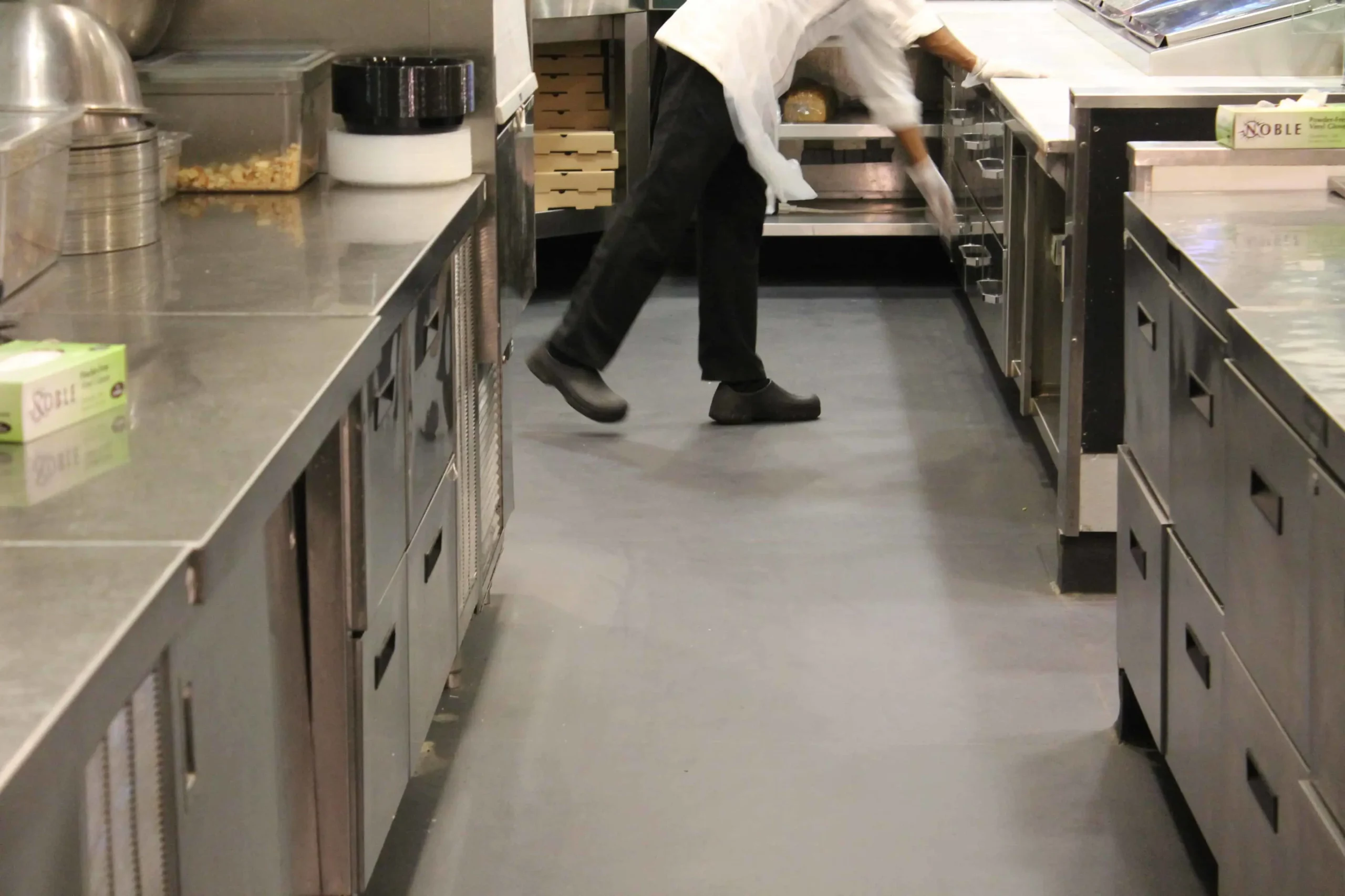 Eco-Grip flooring installed in a Mellow Mushroom restaurant kitchen